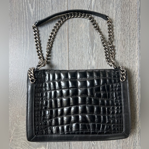 Zara Croc embossed quilted chained black handbag purse - Picture 5 of 13